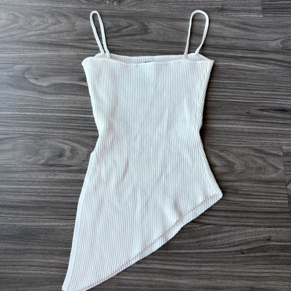 Windsor White Trendy Vibe Asymmetric Ribbed Knit Top XS Square Neck - Picture 7 of 10